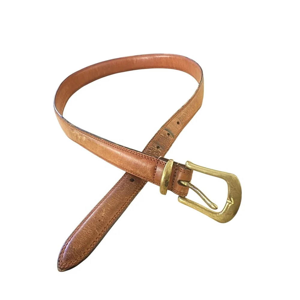 Coach 5914 Mens British Tan Full Grain Leather Belt Solid Brass Buckle Sz 38 VTG